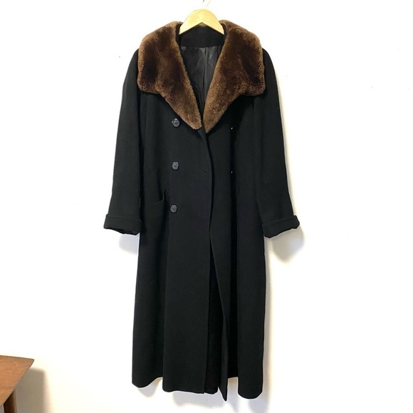 Vintage Camel Hair Opera Coat Black Fur Old Money Nordstrom Womens Medium - Picture 4 of 14